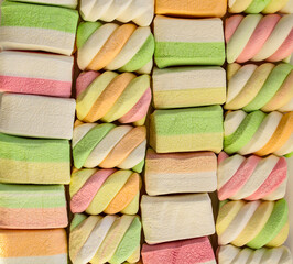 stack of colorful candy. Marshmallow. Yummy food 