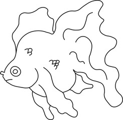 fish icon. aquatic animals with various fins, scales, tail and gills swimming in the water. concept hand drawing