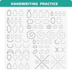 Educational practice page with tracing objects for writing by kids