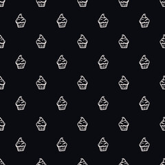 Seamless cake pattern. Sweets and candy background. Doodle vector illustration with sweets and candy icons