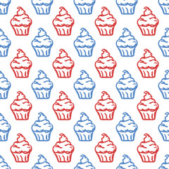 Seamless cake pattern. Sweets and candy background. Doodle vector illustration with sweets and candy icons