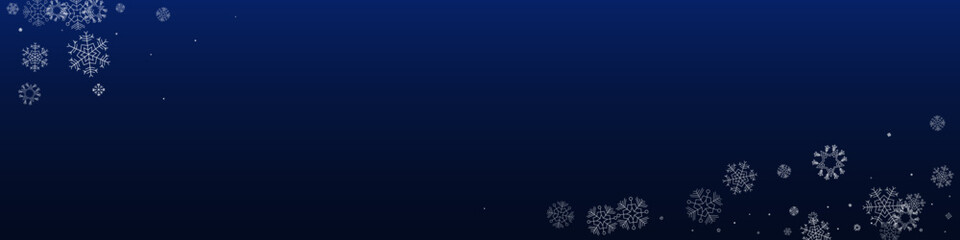 Gray Snowflake Vector Blue Panoramic Background.