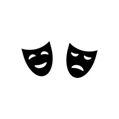 Theatre mask icon. Happy and sad mask line and glyph version