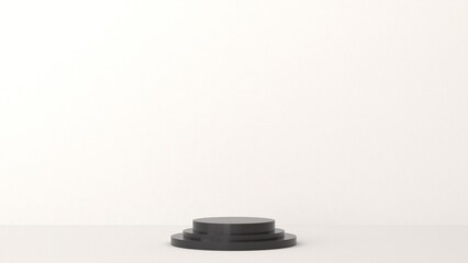 set 3d cylinder podium. scene with podium type and balck podium, white cylinder mockup product display, 3d render. stand for showcase, pedestal, cosmetic, show room, product, present, backdrop.