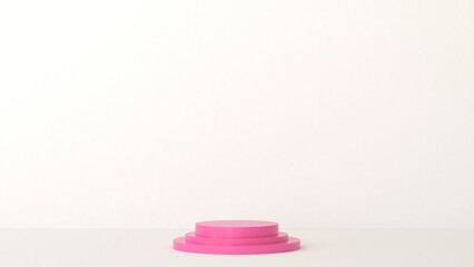 set 3d cylinder podium. scene with podium type and pink podium, white cylinder mockup product display, 3d render. stand for showcase, pedestal, cosmetic, show room, product, present, backdrop.