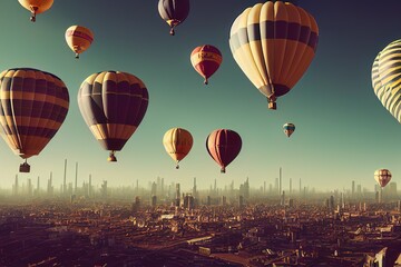 Fototapeta premium Hot air Balloon in flight Above the Nature