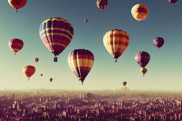 Fototapeta premium Hot air Balloon in flight Above the Nature