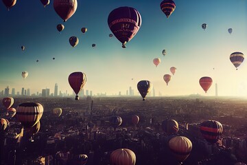 Naklejka premium Hot air Balloon in flight Above the Nature