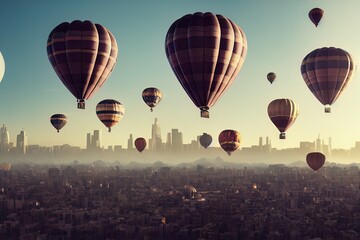 Naklejka premium Hot air Balloon in flight Above the Nature