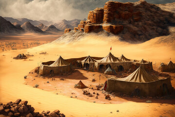 A Berber encampment high in the Moroccan Saharan highlands Generative AI - obrazy, fototapety, plakaty