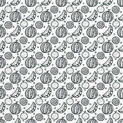 Seamless fruit pattern. doodle background with fruit icons. Fruit background