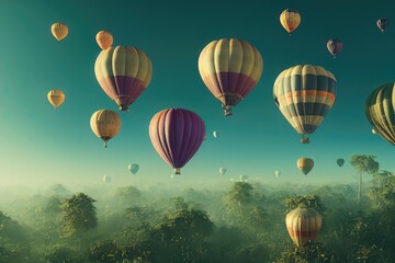 Fototapeta premium Hot air Balloon in flight Above the Nature