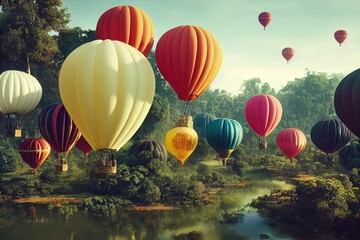 Fototapeta premium Hot air Balloon in flight Above the Nature