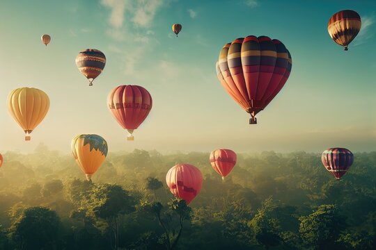 Hot air Balloon in flight Above the Nature