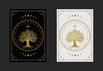  Sacred tree mystical with night sky vector design