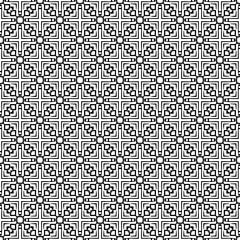 Black and white seamless abstract pattern. Background and backdrop. Grayscale ornamental design. Mosaic ornaments. Vector graphic illustration. EPS10.