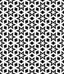 Black and white seamless abstract pattern. Background and backdrop. Grayscale ornamental design. Mosaic ornaments. Vector graphic illustration. EPS10.