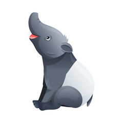 Cute Malayan Tapir Sitting as Asian Animal with White Patch and Short Nose Trunk Vector Illustration