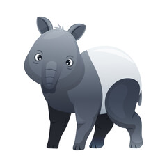 Cute Malayan Tapir Standing as Asian Animal with White Patch and Short Nose Trunk Vector Illustration - obrazy, fototapety, plakaty