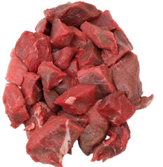 Freshly cut beef goulash on a transparent background prepared as a png file
