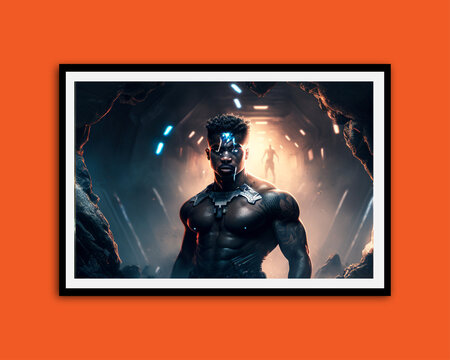 Futuristic Sci Fi Movie About A Tall, Huge Muscular Black Man With Killmonger Hair Digging His Way Through A Tunnel With A Metal Tools And A Blue Light On His Chest