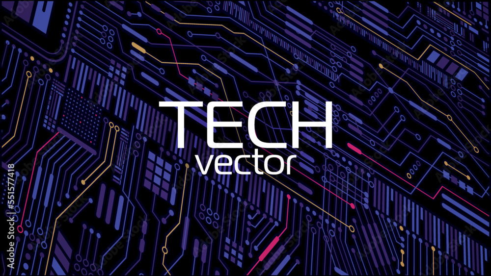 Poster black blue abstract technological background. vector. computer board with microprocessor. electronic