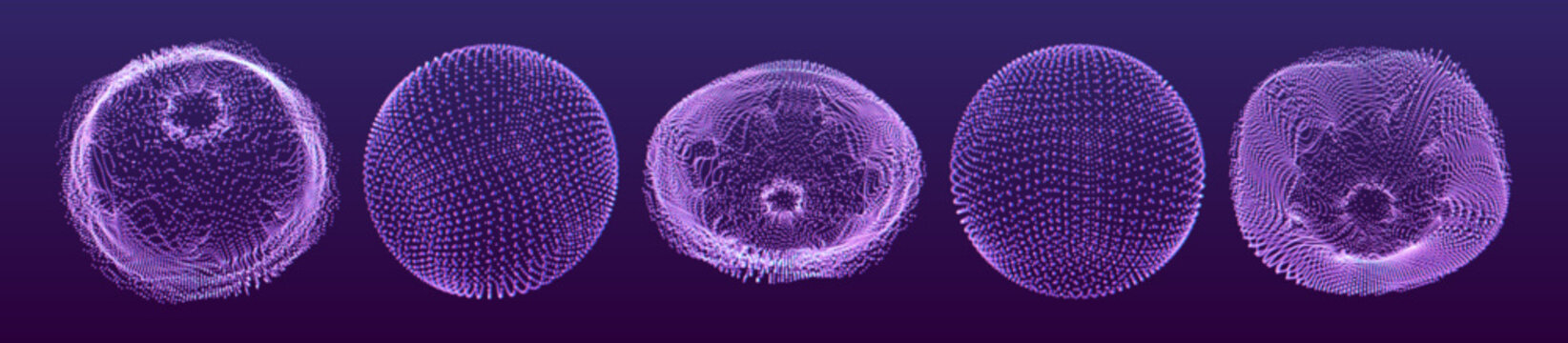 Spheres consisting of points. Global digital connections. Technology concept. Array with dynamic particles. 3D grid design. Vector illustration for science and technology.