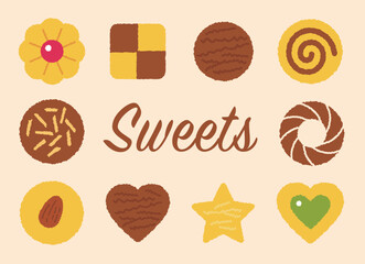 Various kinds of cookies. simple illustration.