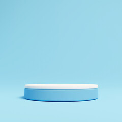 3D Cylinder blue color pedestal podium on background. Empty showcase for cosmetic product. mockup Stage for the awards ceremony, exhibition plinth stand, 3D rendering.