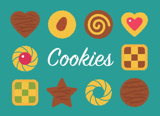 Various kinds of cookies. simple illustration.
