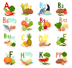 Food Enriched with Different Vitamins and Minerals Big Vector Set