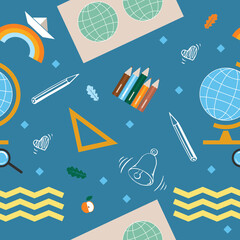 School supplies vector seamless pattern