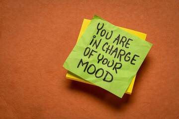 you are in charge of your mood - handwritten reminder note, mindset and personal development concept
