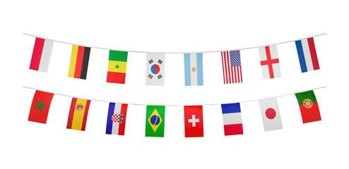 3D Render  Flags garland of different countries. PNG file