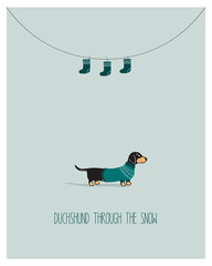 Christmas posters with dogs vector set. Dachshund. Merry Christmas and a happy new year. Christmas postcard