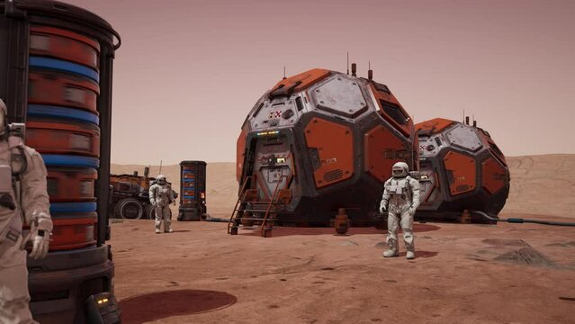 Astronauts, Martian Housing, Transport Vehicles, Alien Planet, 3D Animations Rendering CGI 4K