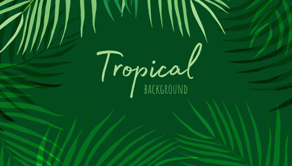 Green tropical leaves vector and lettering background card