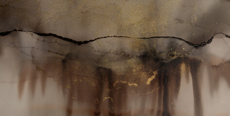 Art Abstract  watercolor marble flow blot painting. Brown and gold Color canvas texture horizontal...