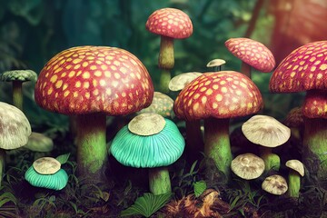 Obraz premium Colorful mushrooms in the forest
