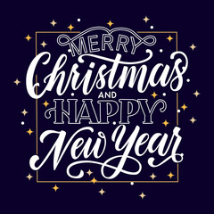 Merry Christmas and Happy New Year vector illustration. Hand drawn lettering for posters, flyers and cards. Christmas concept.