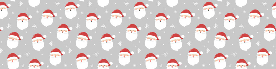 Christmas pattern with funny Santa Claus. Panoramic header. Vector