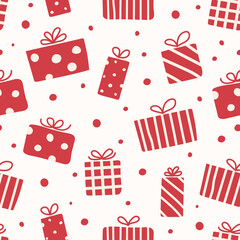 Concept of a seamless pattern with Christmas gift boxes. Xmas background. Vector