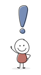 Smiley stickman with exclamation mark symbol. Business concept. Vector