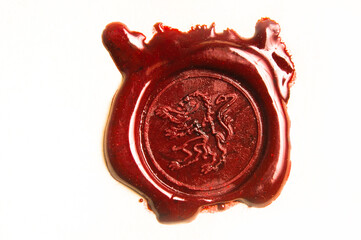 antique historical wax seal with a lion symbol, isolated - obrazy, fototapety, plakaty