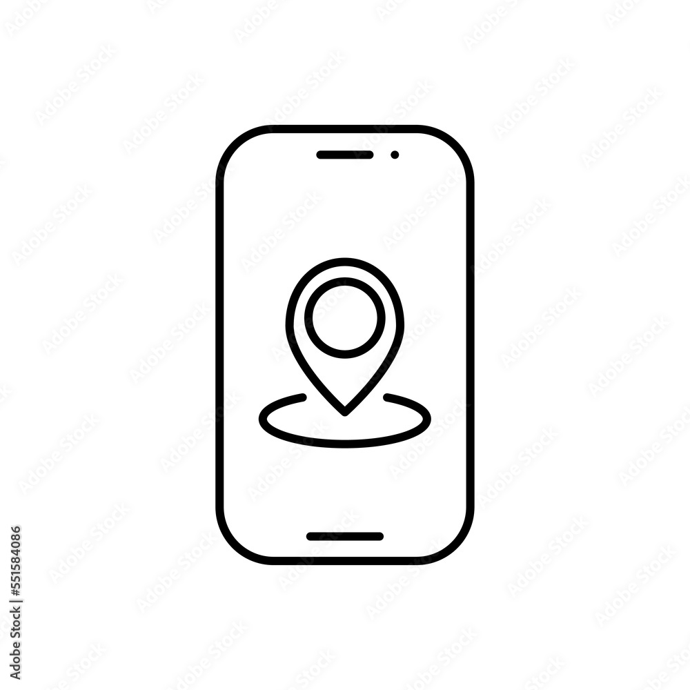 Aufkleber location icon on smartphone. outline smartphone location vector icon for web design isolated on whit