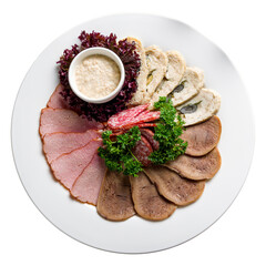 slicing of different meat isolated on white background top view