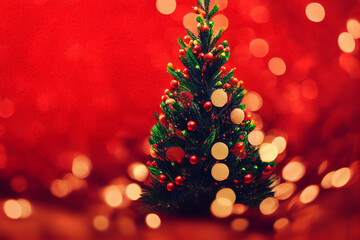 christmas tree on red background