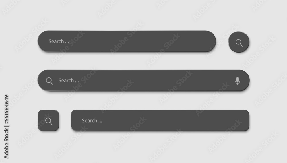 Poster three search strings of different shapes on a light gray background. a set of realistic search icons