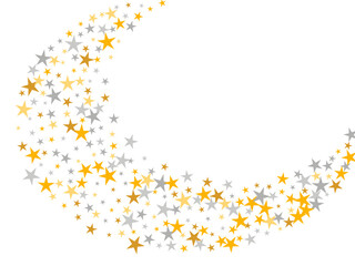 Abstract silver and gold stars magic vector design. Many starburst spangles New Year decoration elements. Party decor stars magic wallpaper. Spangle particles banner decor.