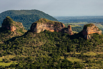 Panoramic view of Mount Three Stones from the Indian stone in the region of the cities of Botucatu,...